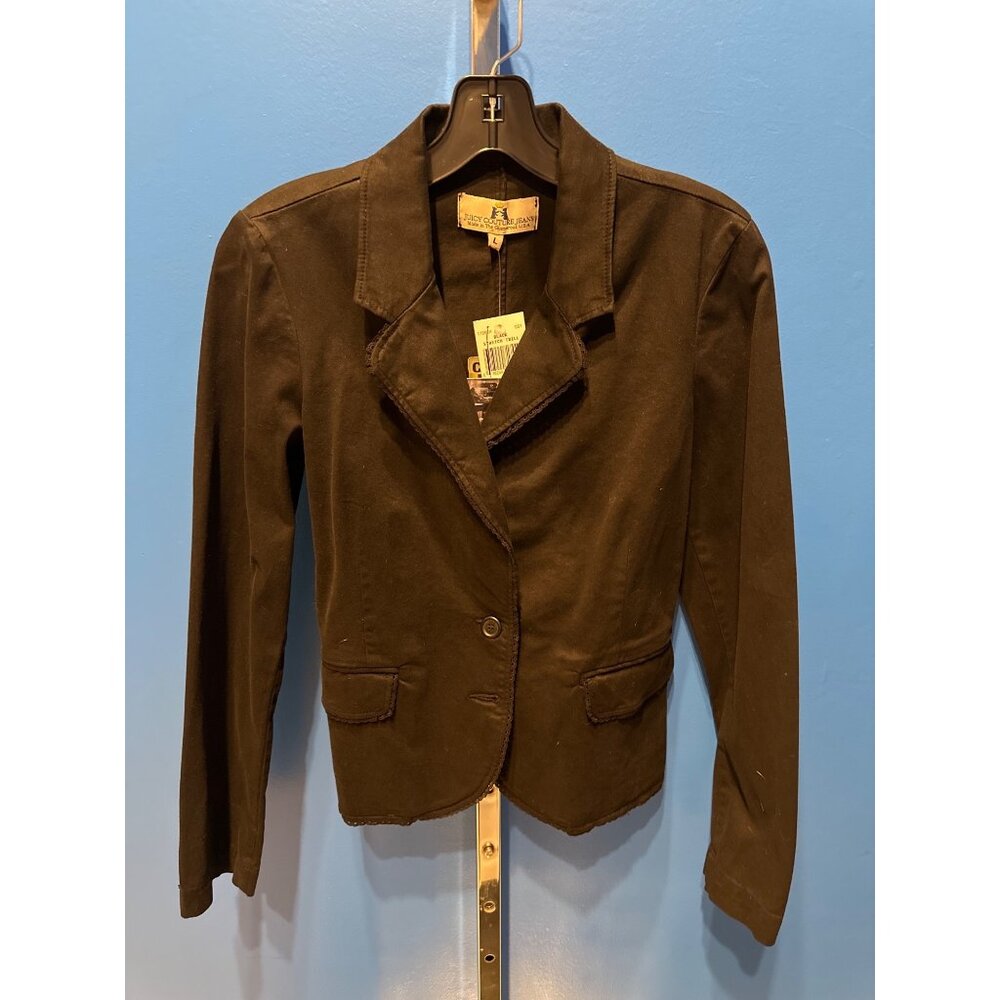 Juicy Couture Black Stretch Twill Jacket W/Heart Detail Womens L